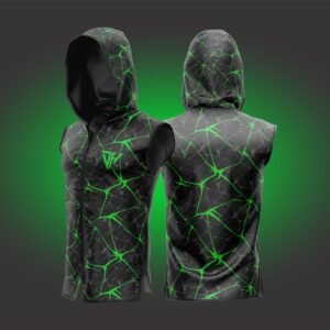 Men’s Black Sleeveless Hoodie – Green Lightning Gym Vest | Hooded Workout Tank Top | Athletic Training Hoodie
