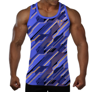 Men’s Blue Geometric Performance Tank Top – Breathable Gym & Training Sleeveless Shirt