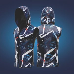 Men’s Sleeveless Hooded Gym Hoodie – Blue Geometric Athletic Vest | Bodybuilding Workout Tank | Training Fitness Hoodie