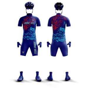 Men’s Blue Abstract Pro Cycling Kit – Aero Fit Jersey & Padded Cycling Shorts
