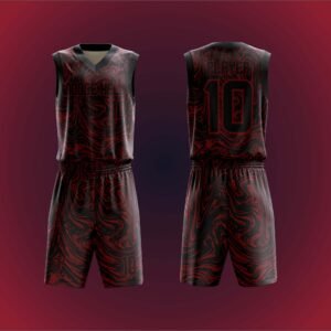 Red Black Marble Basketball Uniform