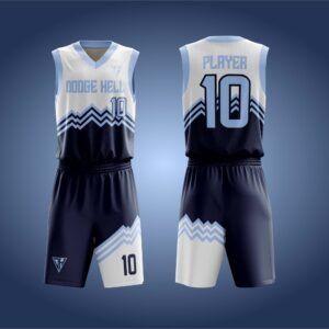 Blue White Wave Basketball Uniform