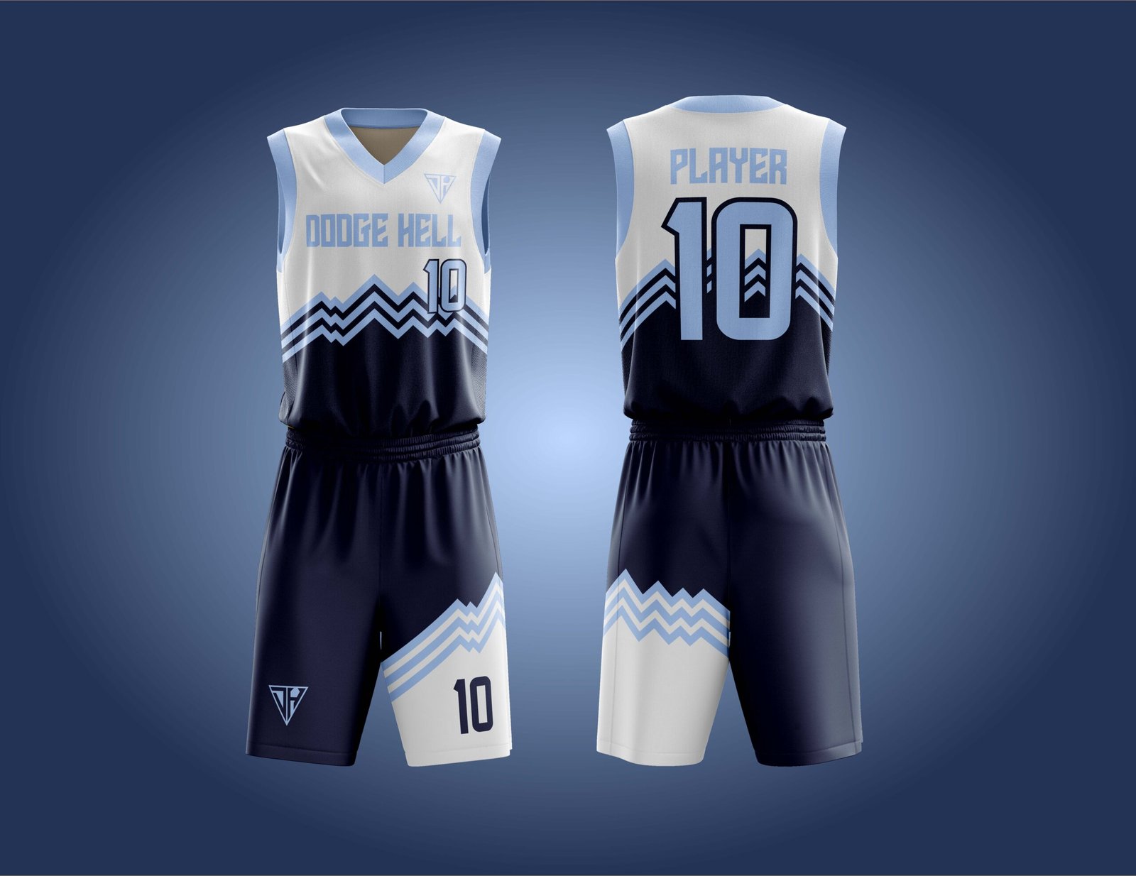Blue White Wave Basketball Uniform